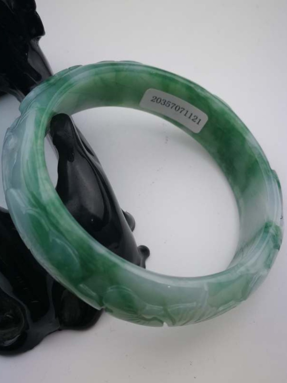 NATURE BEAUTIFUL CARVING GRADE A GREEN JADE JADEITE BRACELET BANGLE 57MM